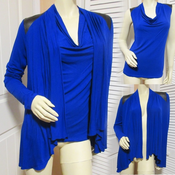 Cable & Gauge 2pc. SET Cardigan Sweater + Tank Top Royal Blue Preppy Casual Chic